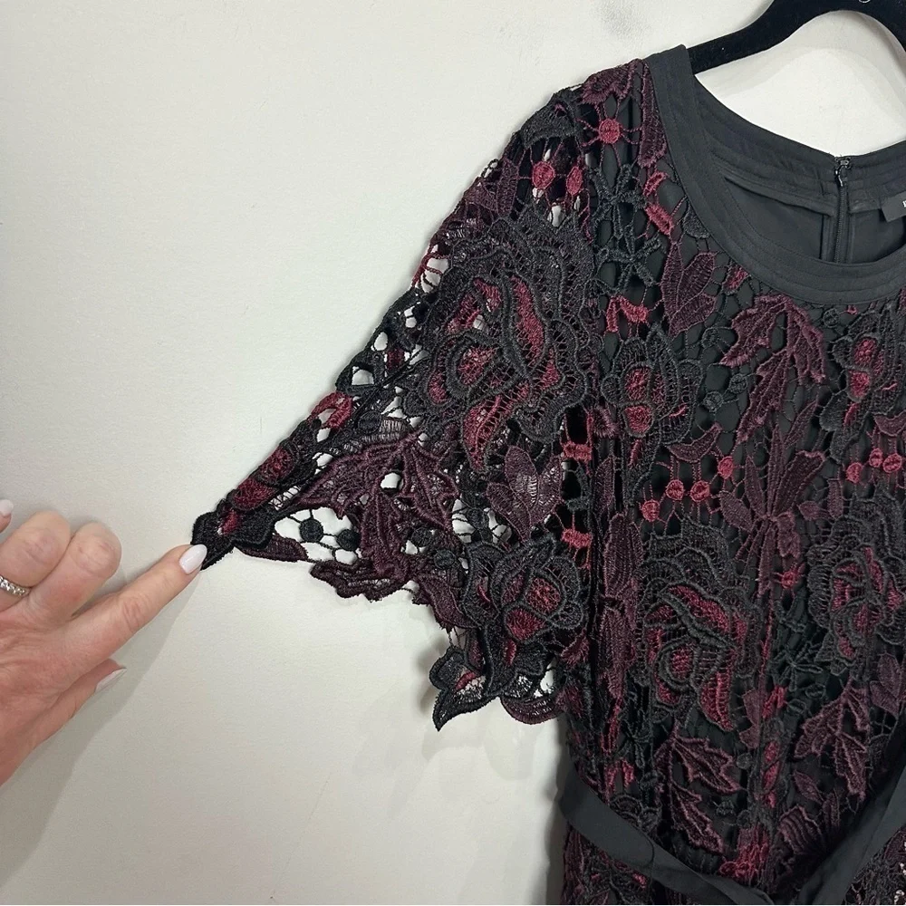 Kobi Halperin Lace Dress Black Red Belt Tie Short Sleeve Party Wedding Event - Picture 5 of 6